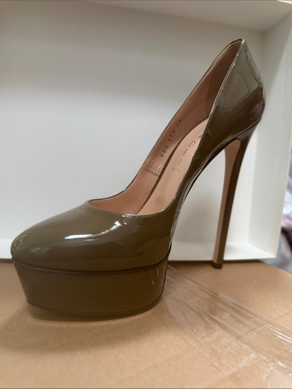 Casadei Olive Green Patent Platform Pump